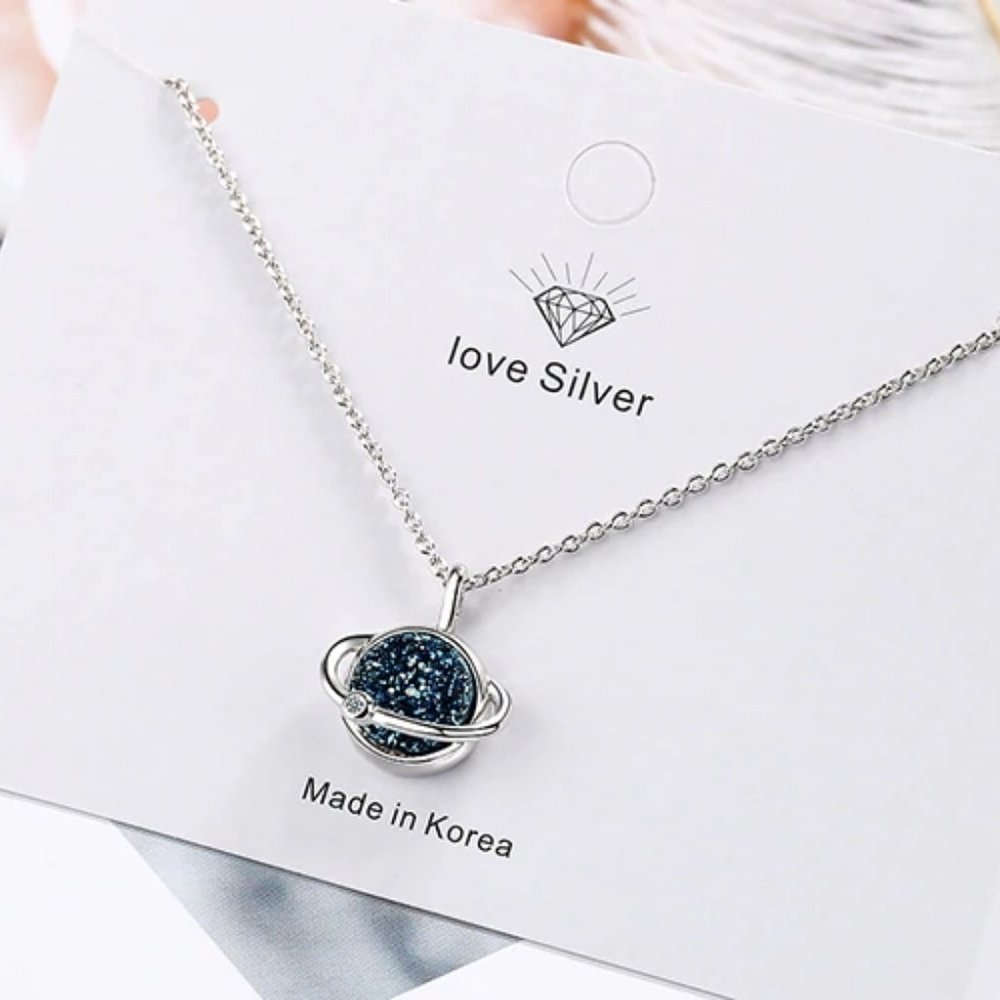 *NEW 925 Sterling Silver Druzy Planet Necklace - Picture 7 of 8